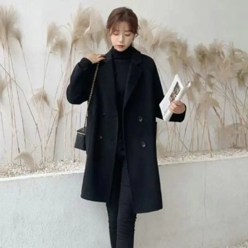 

Модное универсальное шерстяное пальто маленького и среднего размера, женское Новое свободное плотное шерстяное пальто с воротником-костюмом на осень и зиму 2022
