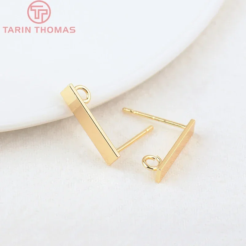 (2691) 10 шт. 15x3 мм отверстие 2 24 К золото цвет латунные прямоугольные серьги-гвоздики