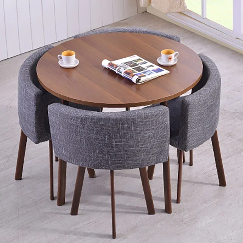 Стол для еды круглый обеденный стол 4 стула складной современный деревянный