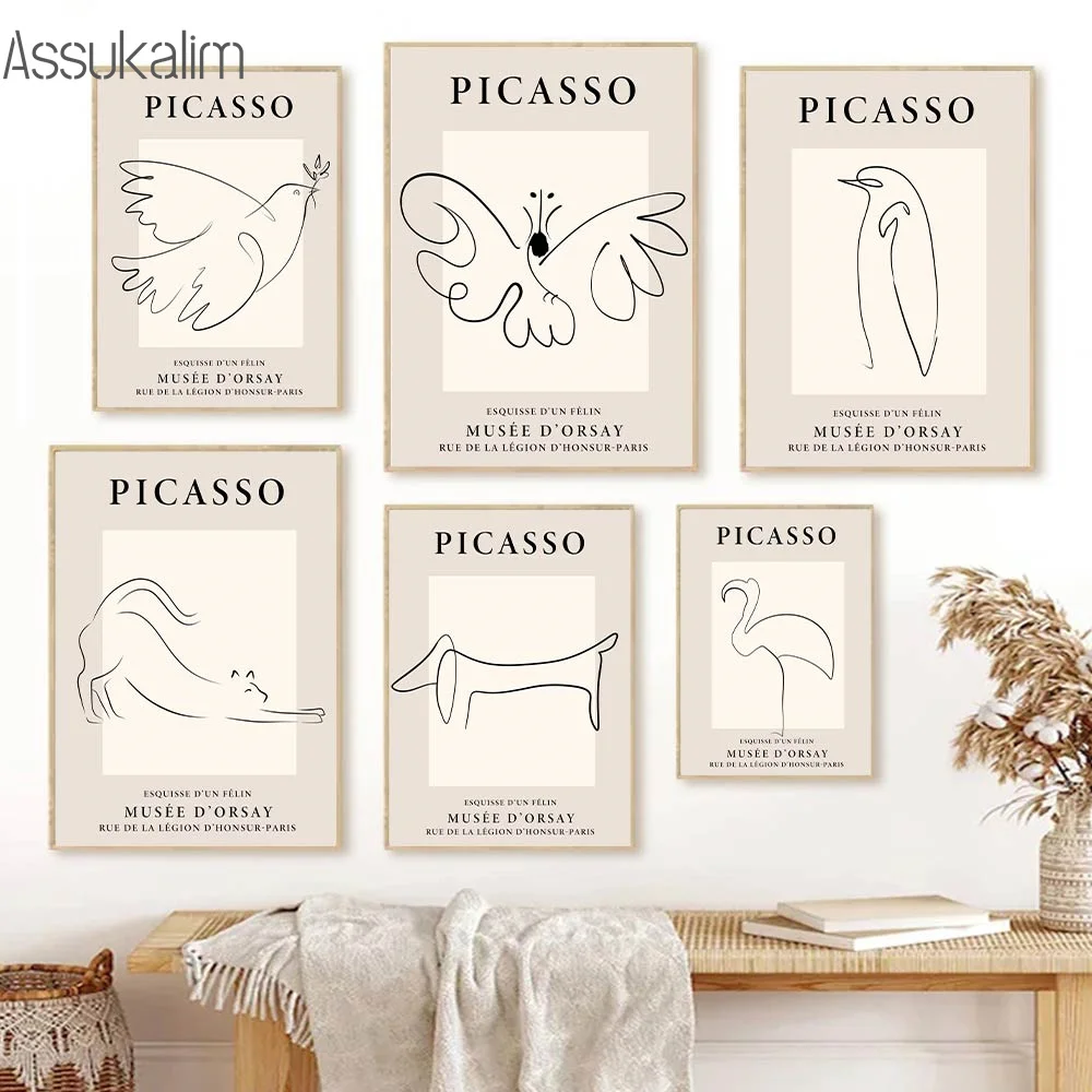 Настенный плакат Пикассо в стиле ретро рисунок на холсте с изображением птицы