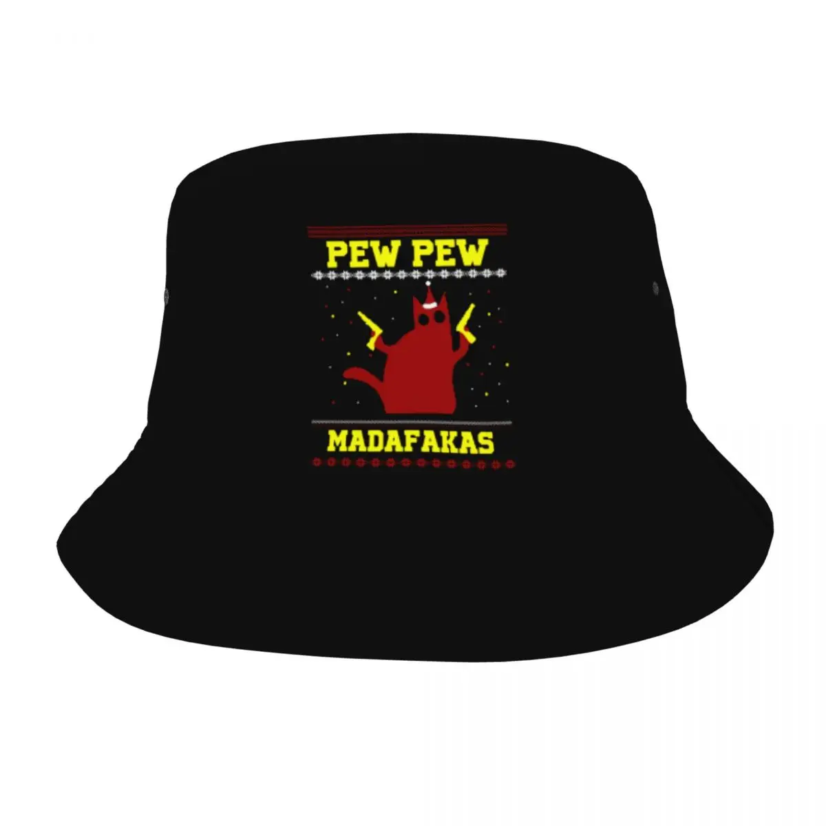 

Cat Pew Pew Madafakas Christmas Tree Bucket Hat for Women Men Beach Sun Hat Casual Packable Outdoor Fishing Fisherman Cap Bob