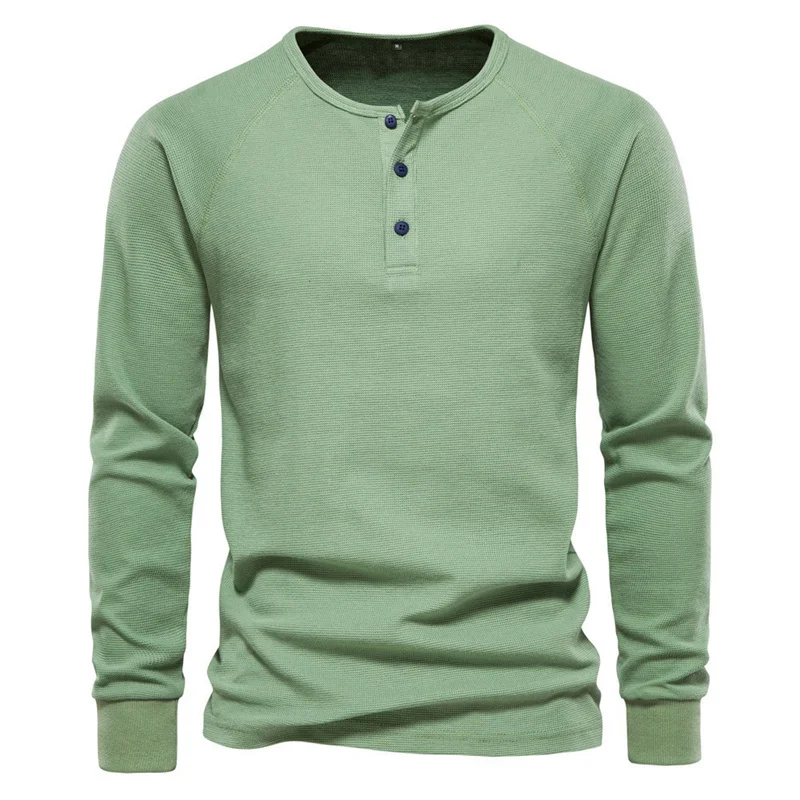 

Осенне-зимняя мужская Однотонная рубашка с воротником «Генри», свободный облегающий пуловер с длинным рукавом, дышащая хлопковая футболка