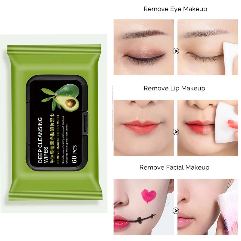 

Facial Cleansing Towels 60 Count Avocado Face Remover Wipes Disposable Makeup Remover Wet Wipes Gentle Moisturizing Hydrating