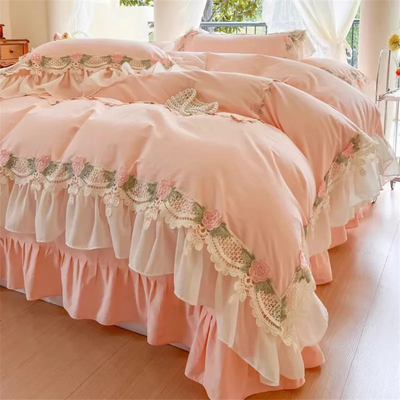

Женский романтический свадебный комплект постельного белья из 100% хлопка с цветочным кружевом