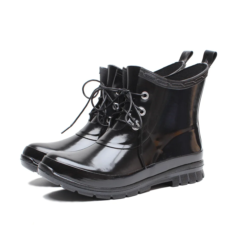 2023 Women Fashion Short Rain Boots Non-slip Lace-up Rubber Rain Boots Waterproof Water Shoes Wellies AL59