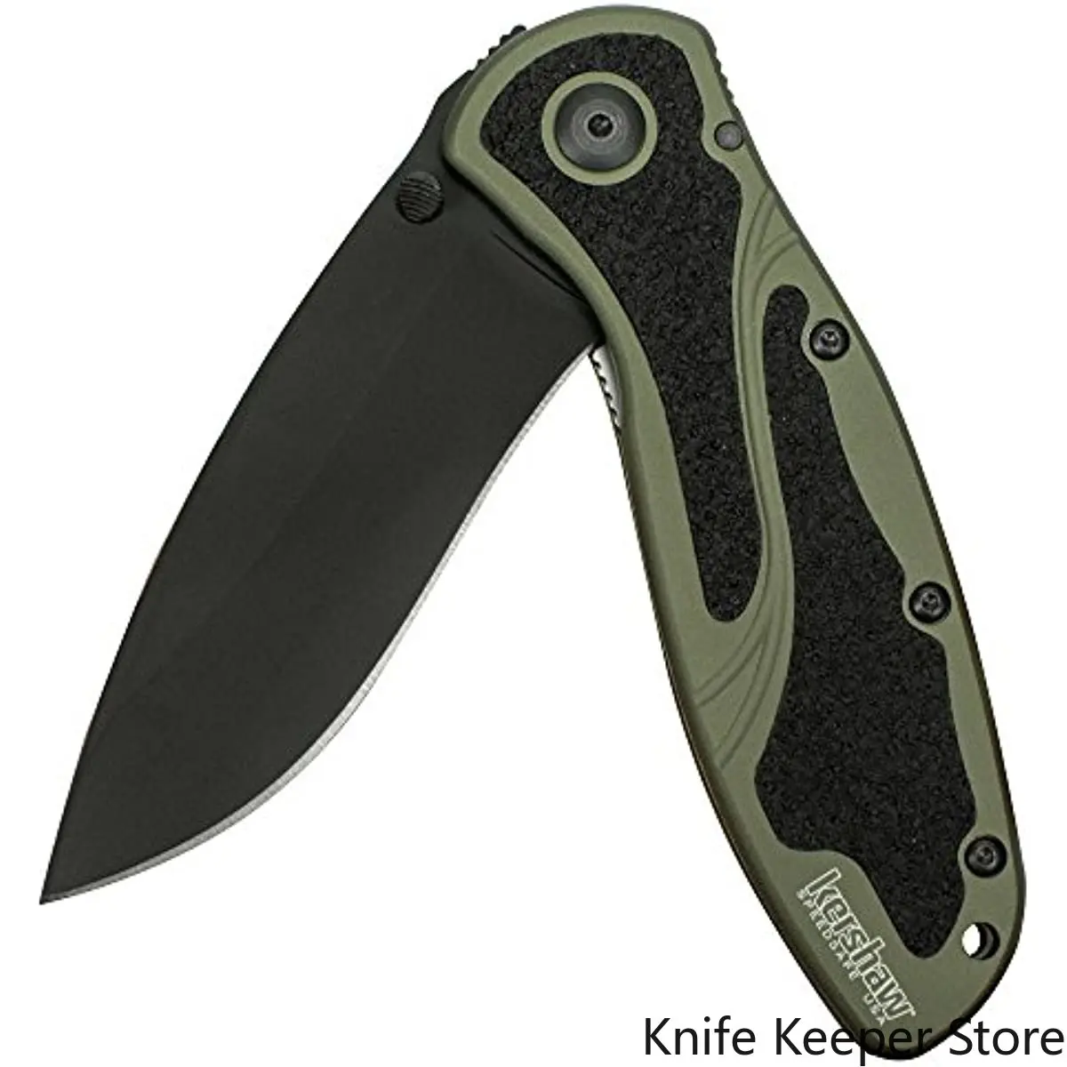 Kershaw 1670OLBLK Blur Olive/Black Pocket Knife 3.4” Black Cerakote Coated 14C28N Steel Blade, Anodized Aluminum Handle