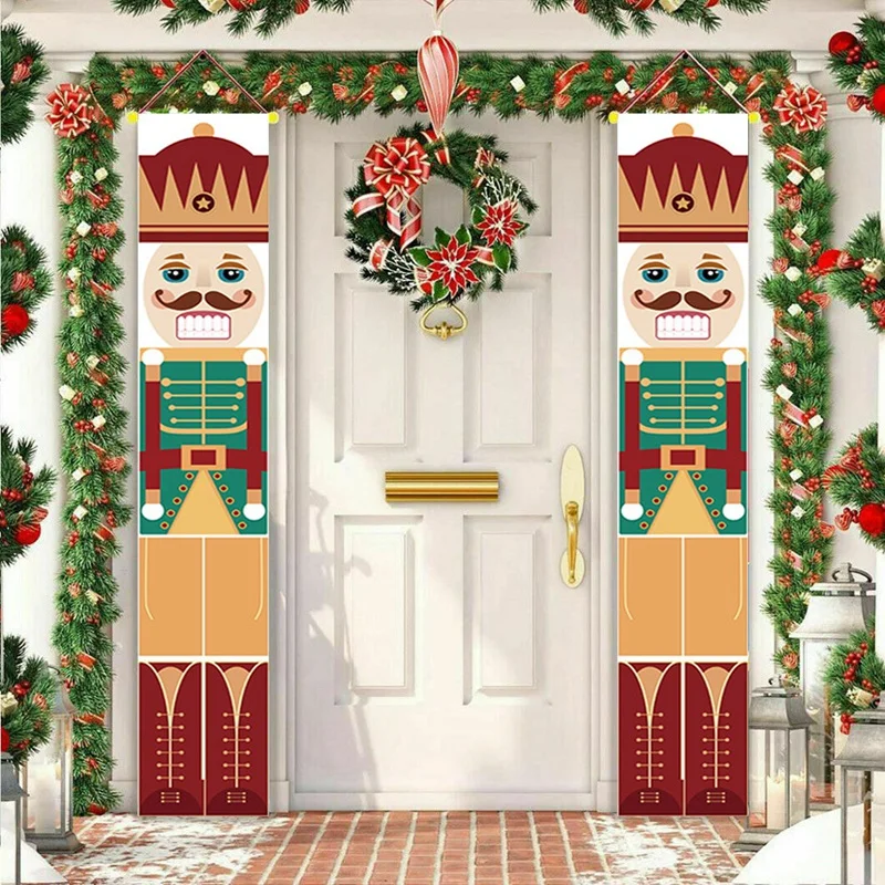 

Merry Christmas Door Wall Hanging Banner Party Ornaments Nutcracker Banners For Home Christmas Porch Sign Decoration