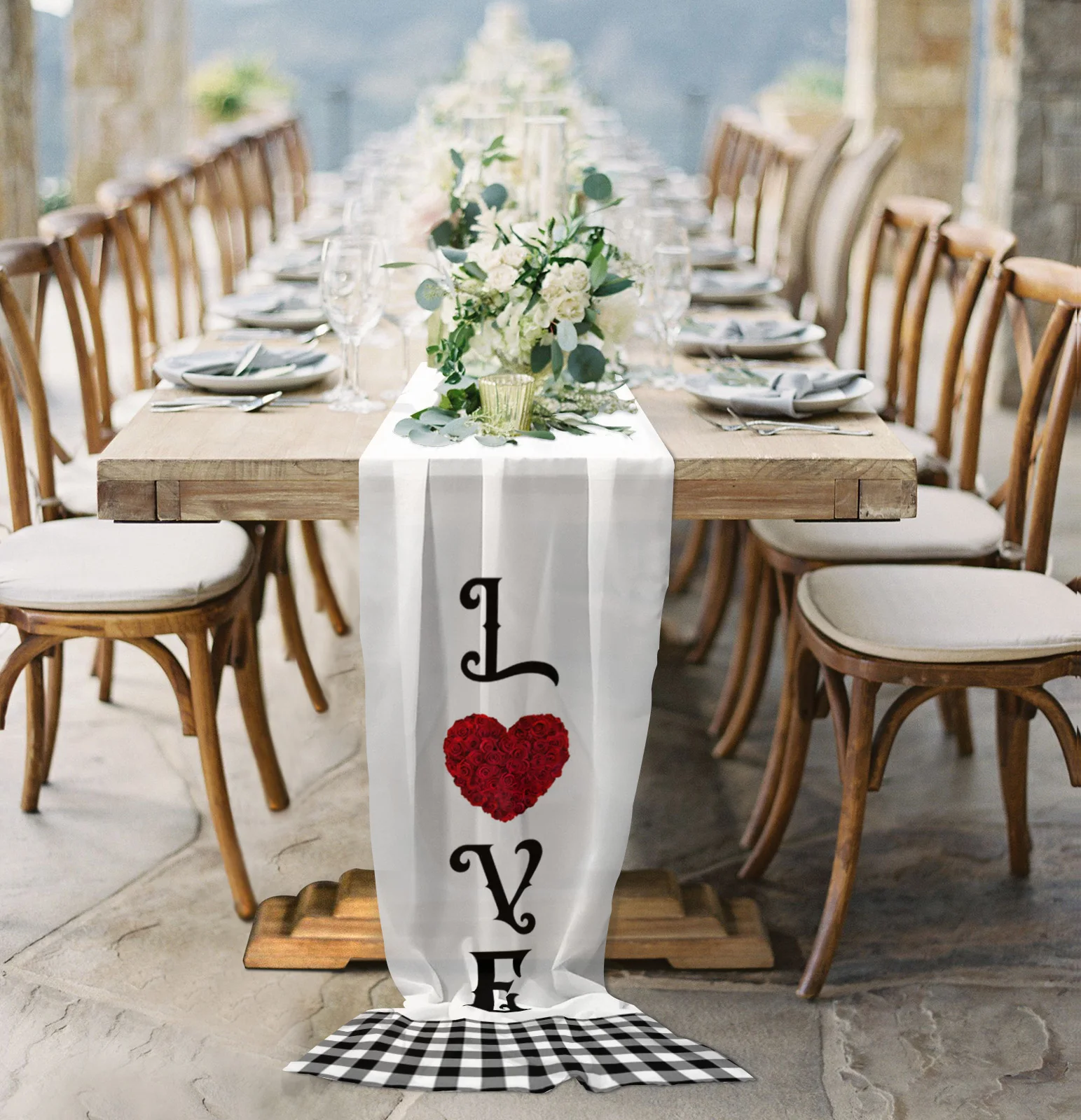 

Прозрачная шифоновая скатерть в клетку с розовыми сердечками на День святого Валентина, тюль для свадебной вечеринки в стране, скатерть из ...