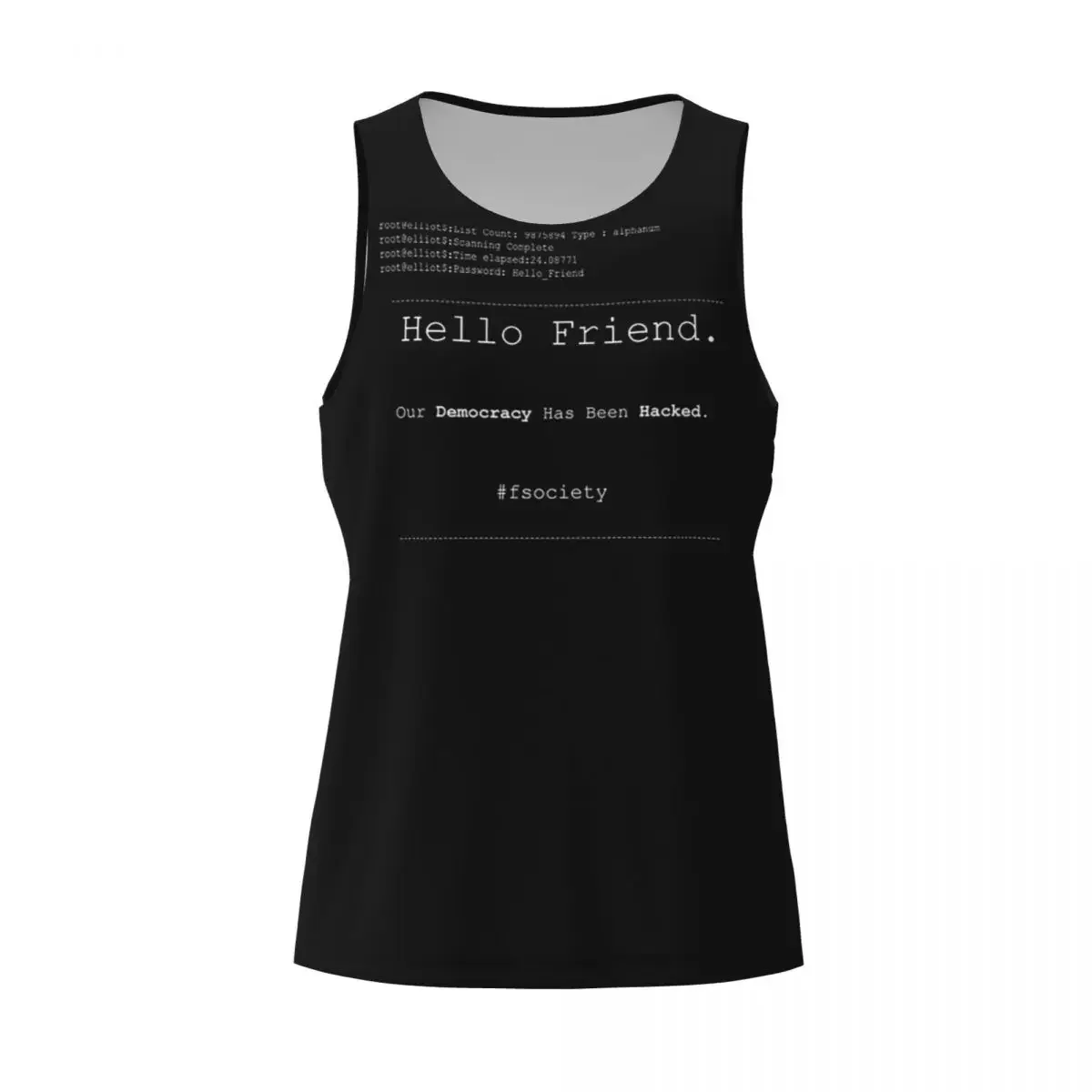 Фото Быстросохнущая майка Quick Dry Mr Robot Hello Friend Fsociety для спортзала, без рукавов, для бодибилдинга, дышащая, для фитнеса №2