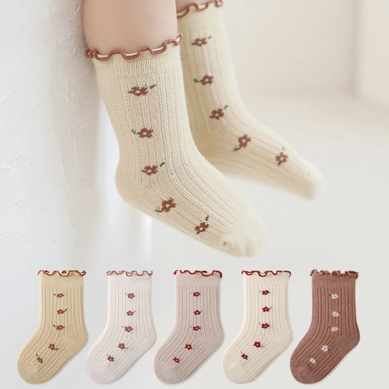 

Новые детские чулки для девочек с рисунком фритюрка, детские носки с цветочным рисунком, детские напольные чулки для младенцев