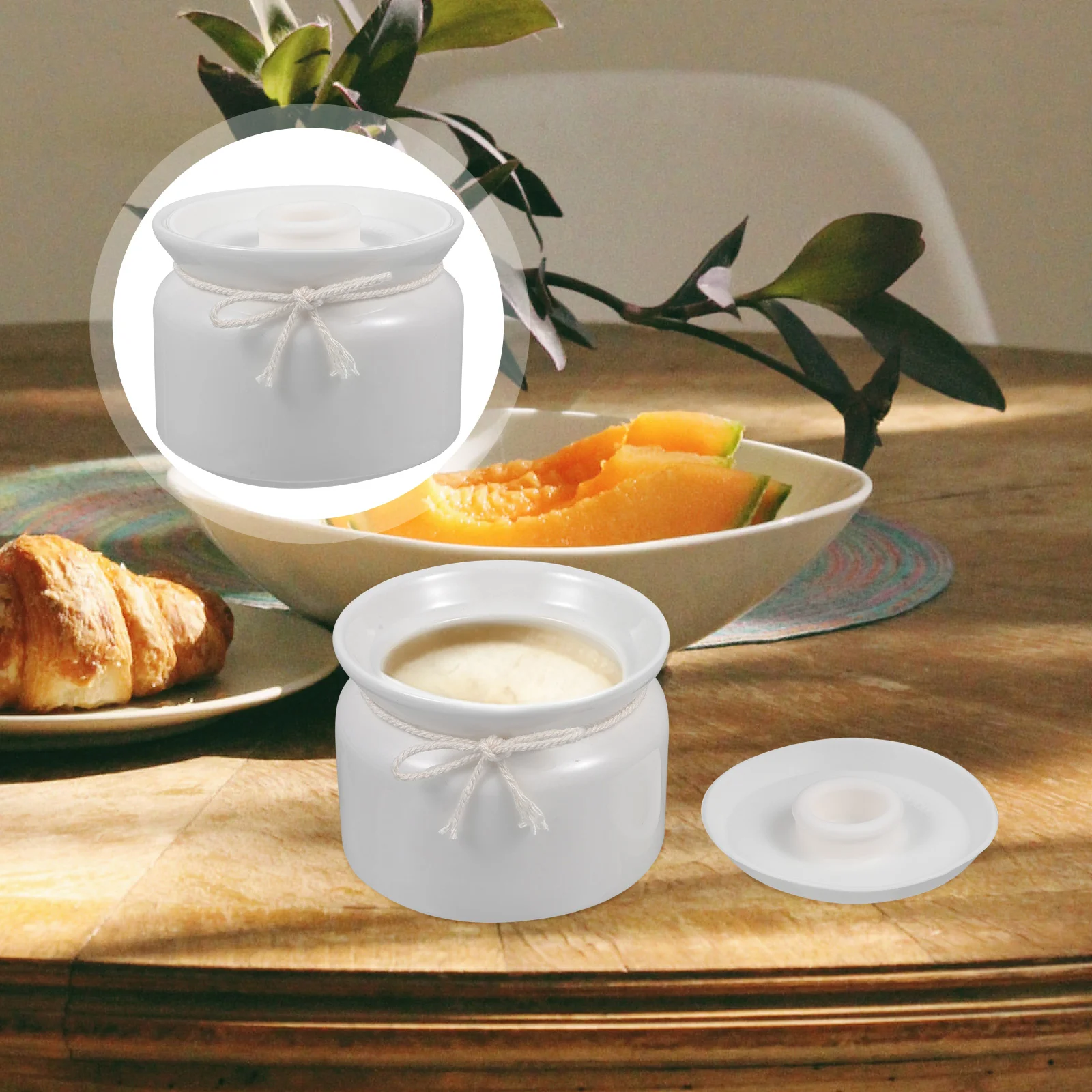 

Jar Container Ceramic Condiment Sugar Grease Bowl Seasoning Can Keeper Pot Storage Porcelain Lid Salt Lard Cooking Packet