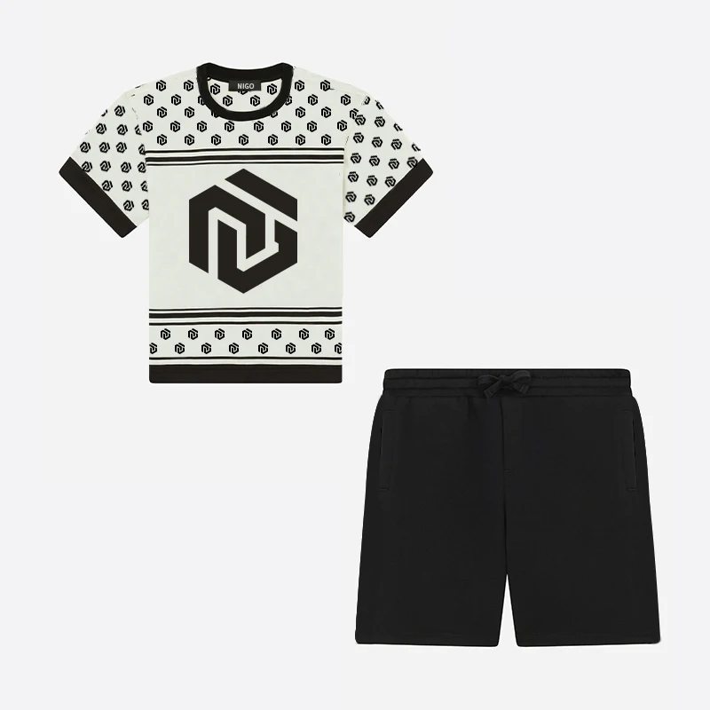 

NIGO Boys Letter Print Crew Neck T-Shirt Casual Shorts Suit #nigo39228