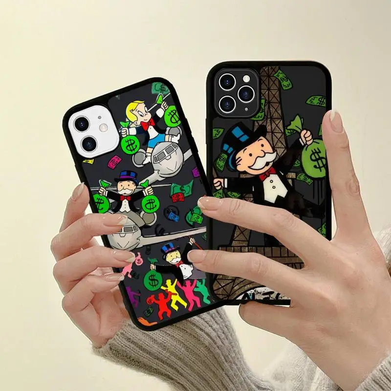 

Trend Cartoon Dollar Alec Monopoly Phone Case for iPhone 11 12 13 14 Pro Max 8 7 6 Plus X SE XR Silicone TPU Hard PC Fundas