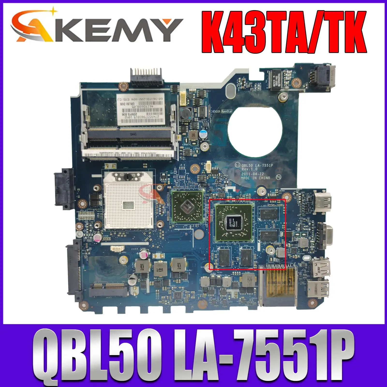 Материнская плата для ноутбука ASUS K43T K43TA K43TK X43T QBL50 LA-7551P материнская плата HD7670M 1G 100% работает. Оригинал!