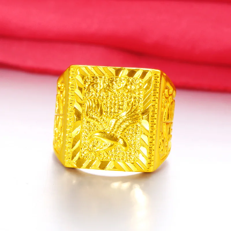 

24k True Gold Color Rings Men's Solid Brass Gold Eagle Ring Open Toned Size Imitation Gold Ring Jewelry for Men Wedding Not Fade