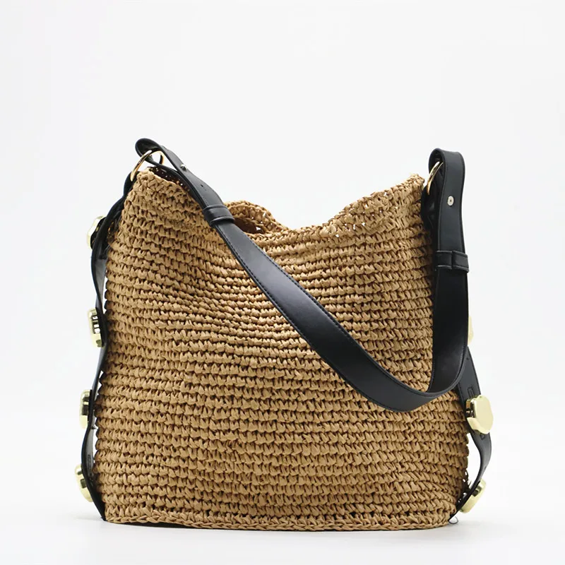

Designer Straw Women Handbag Simple Shoulder Woven Bag Fashion Straw Woven Beach Bag Large Capacity Totes Bag