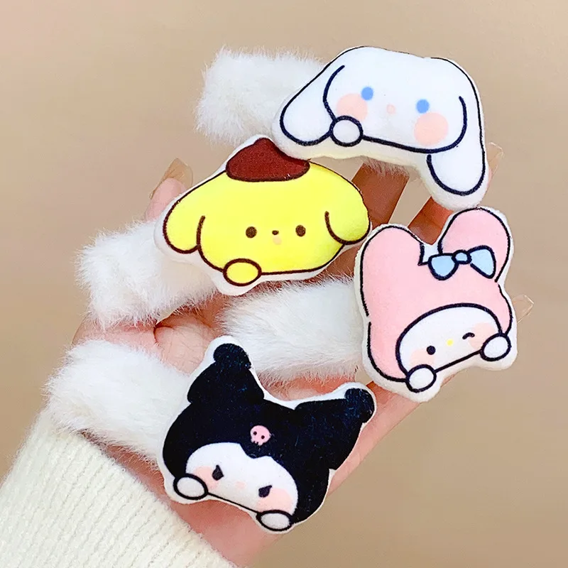 Kawaii Sanrio Kuromi My Melody Cinnamorroll Аниме фигурки плюшевые заколки мультфильм милая маленькая девочка головной убор боковой зажим подарки для девочек