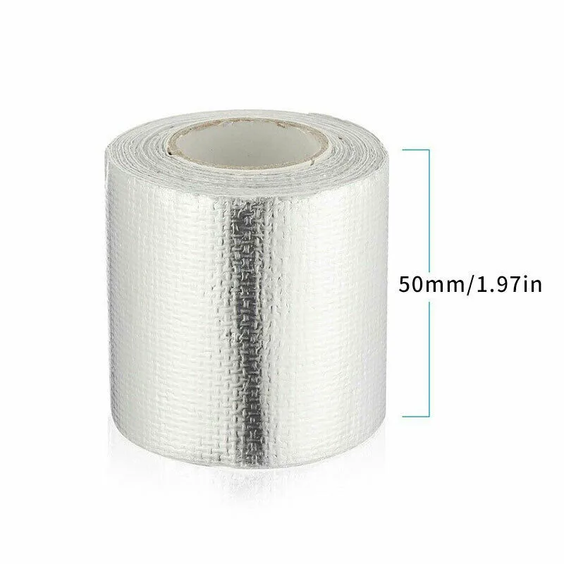 

1PC Exhaust Manifolds Titanium Heat Wrap Tape Thermal Wrap Silver 5M*5cm & 6 Ties Silver Aluminum Foil Car Exhaust Part
