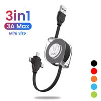 promotion 2m 3 in 1 usb charge cable for iphone 13 12 11 xs xr micro usb type c cable retractable portable mini powerbak chargin