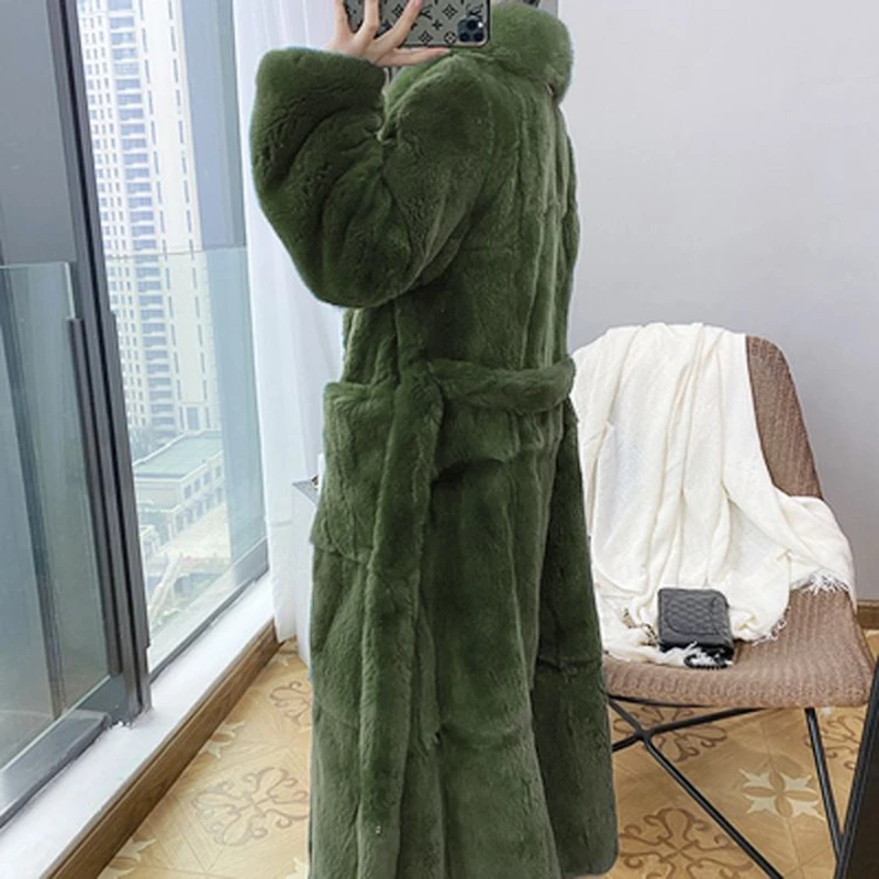 Oversize Faux Fur Coat Winter Women X-Long Fox Fur 2022 New Fashion Lapel Solid Belt Thick Warm Loose Parkas Famale Clothing Top