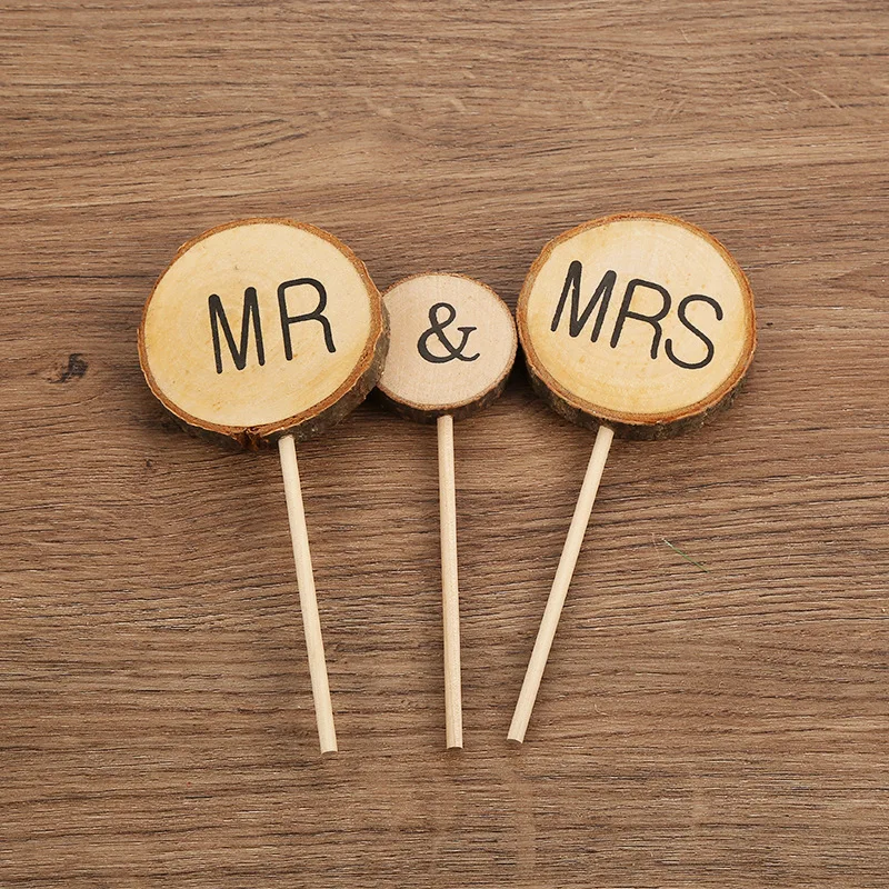 

3Pcs Mr & Mrs Rustic Wedding Cake Toppers Engagement Wooden Letters Decorations Valentine's Day Anniversary Party For Home Decor