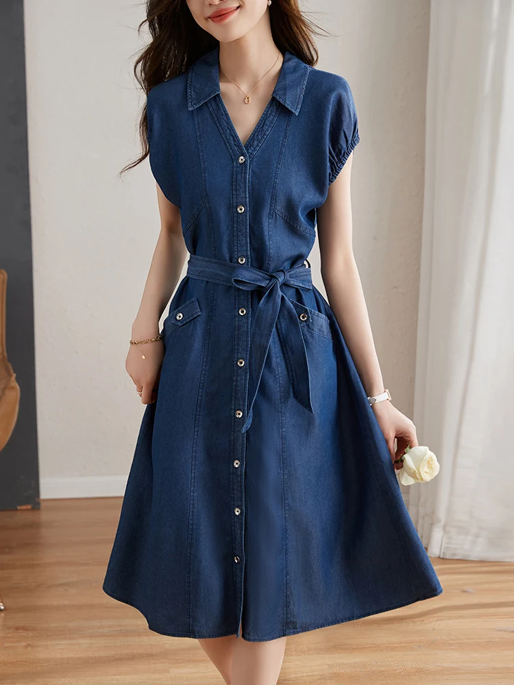 

Женское винтажное облегающее джинсовое платье LY VAREY LIN, однобортное длинное платье-трапеция с высокой талией и шнуровкой на лето