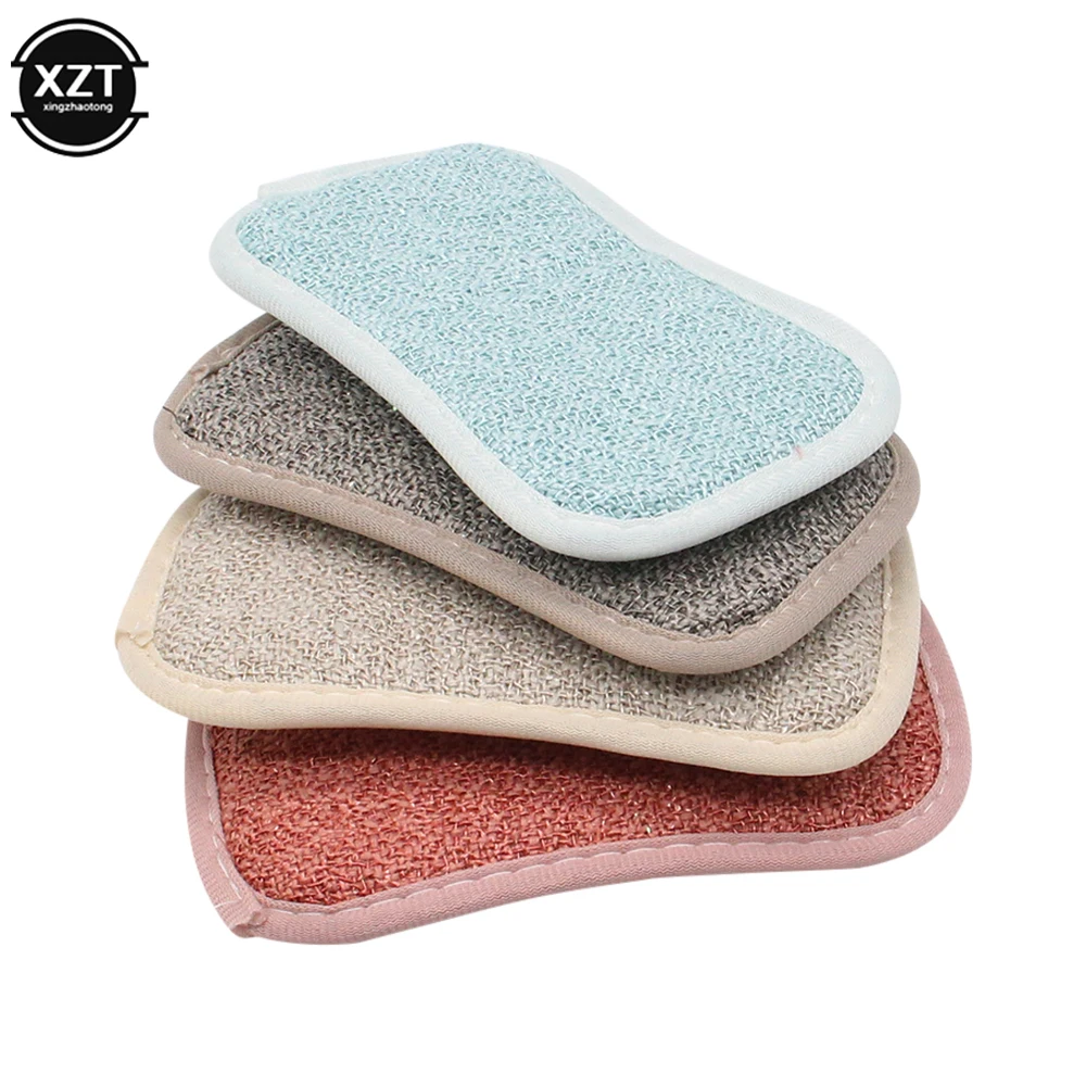 

Double Sided Scouring Pad Reusable Microfiber Dish Cleaning Cloths Scrubbing Sponges Dishcloth Kitchen Cleaning Tools 4 Colors