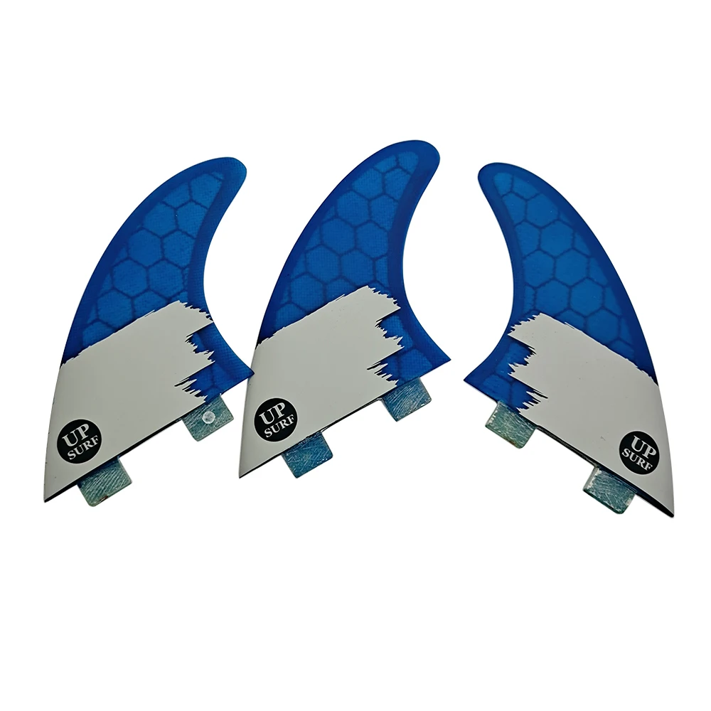 Surf Fins UPSURF FCS Fins Double Tabs AM2 Size Blue Honeycomb Surfboard Fin 3pcs per set Stand Up Paddleboard Tri Fin Sup Board
