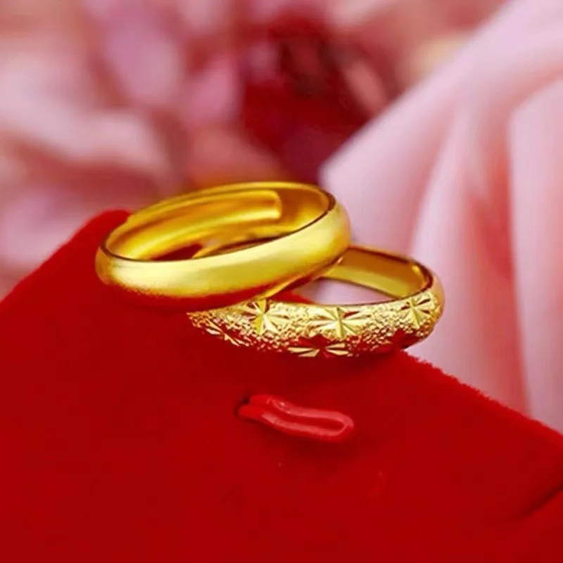 

Classic Pure Copy Real 18k Yellow Gold 999 24k Male Smooth Face Adjustable Accessories Ring Color Fast Men's and Women's Never f