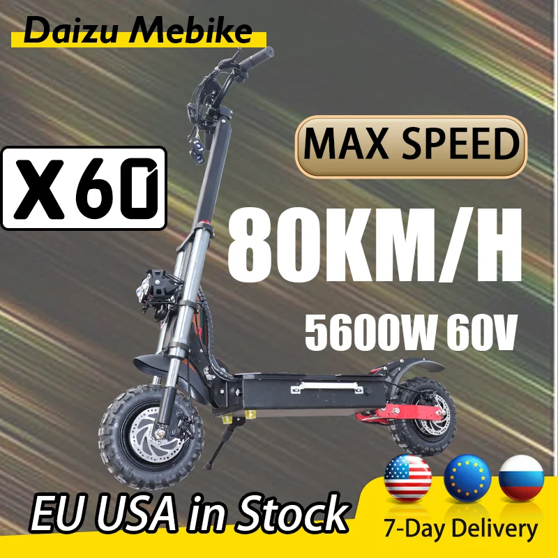 

5600W 60V Dual Motor Electric Scooter 85KM E Scooter 80KM/H Scooter Electric Off-road Tire 11’’ Dual Shock Absorption Waterproof