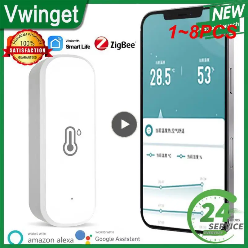 

Датчик температуры и влажности Tuya ZigBee/Wi-Fi, домашний подключенный термометр, совместим с Smart Life, Alexa, Google Assistant, 1 ~ 8 шт.