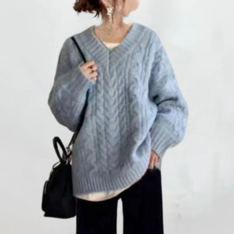 Лидер продаж 2024 японский стиль вязаный свитер с v-образным вырезом мягкий и