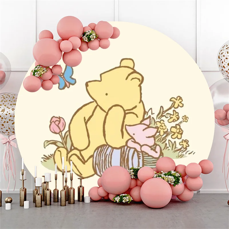 

Украшения для дня рождения, фон на заказ с изображением Диснея, Винни-Пуха, украшение для детской стены, фотозона, фон, круглая Обложка