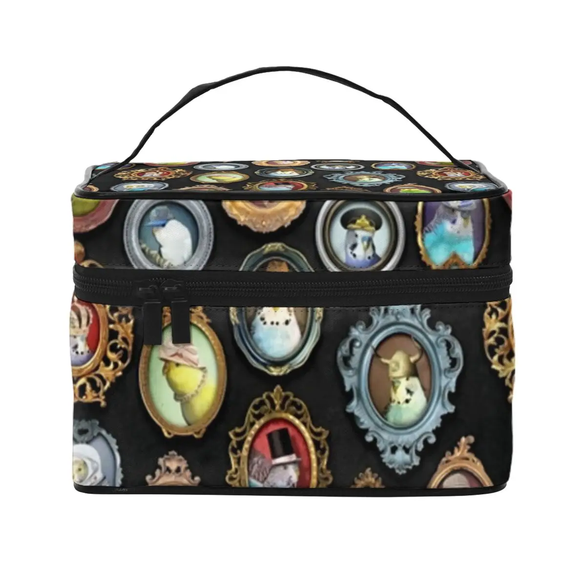 

Cute Parrot Meme Cosmetic Bags Funny Animal Print For Makeups Large Capacity Storage Organizers with Handle Girl Makeup Pouch