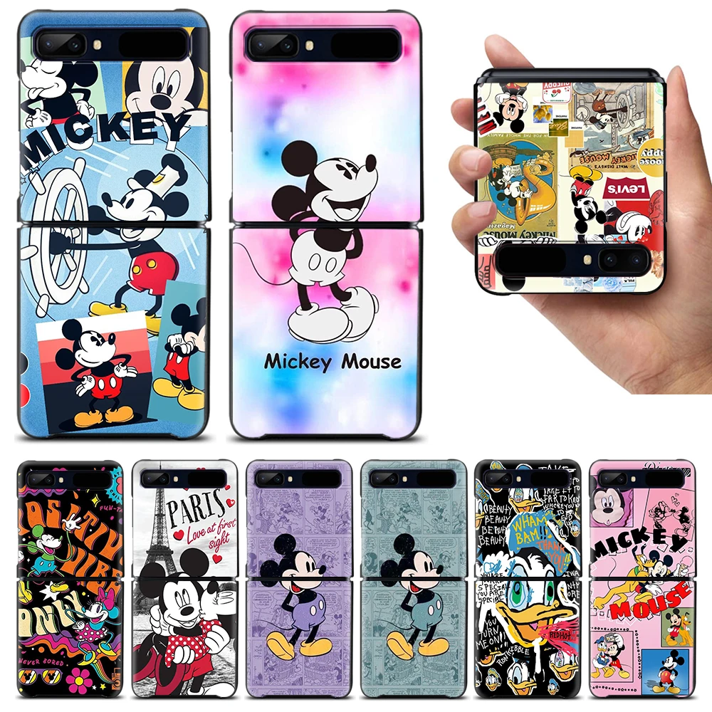 

Mickey Disney Cute Shockproof Cover for Samsung Galaxy Z Flip 4 3 5G Hard Black Phone Case Segmented Protect Cover