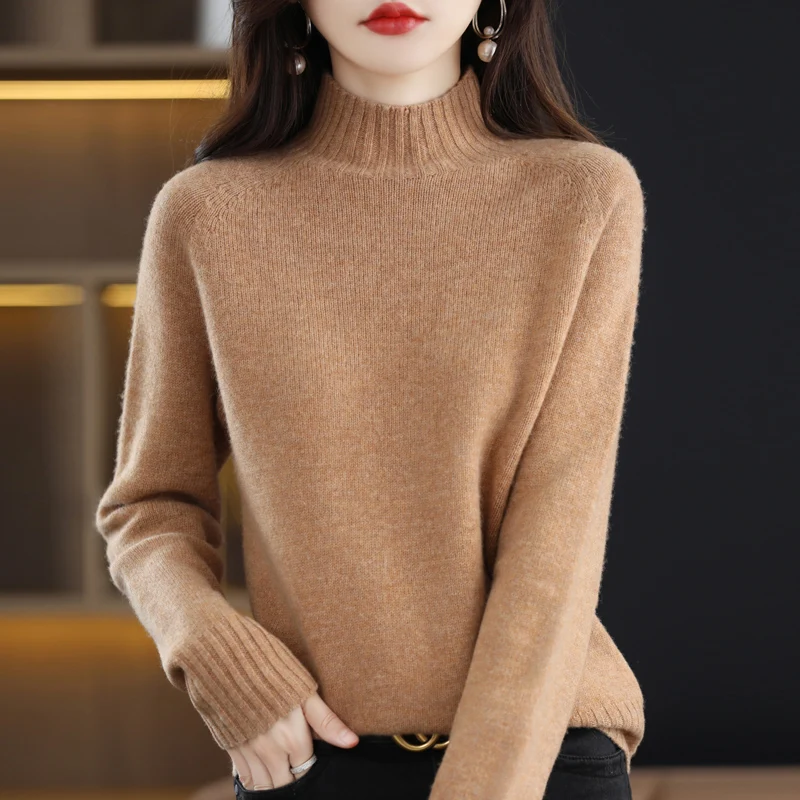 

Wool Sweater Half High Collar A Line Of Ready-To-Wear Pullover Knitwear Elegant Loose Warm Short Sweater Autumn And Winter Women