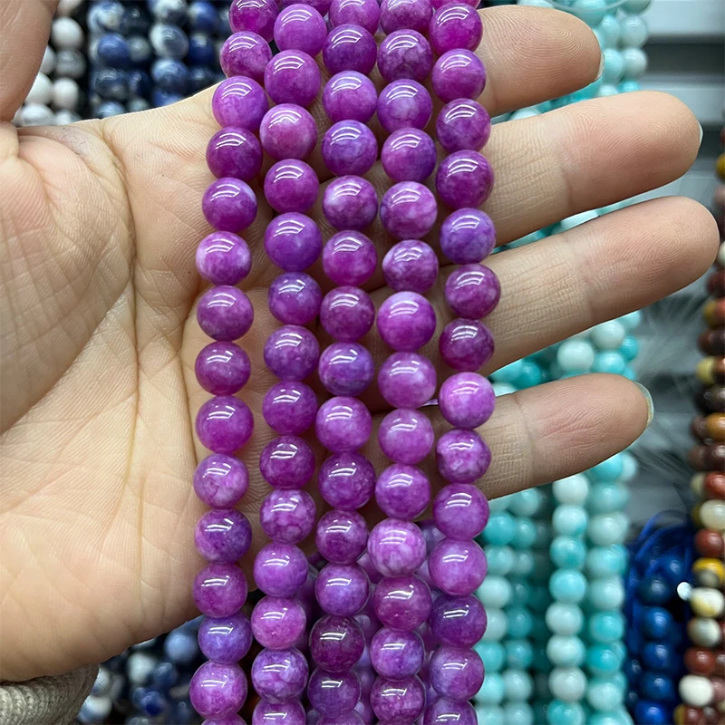 

Natural Stone Round Toe Purple Loose Beads Chalcedony Stone Agates Spacer Beads for Jewelry Making DIY Bracelet Necklace