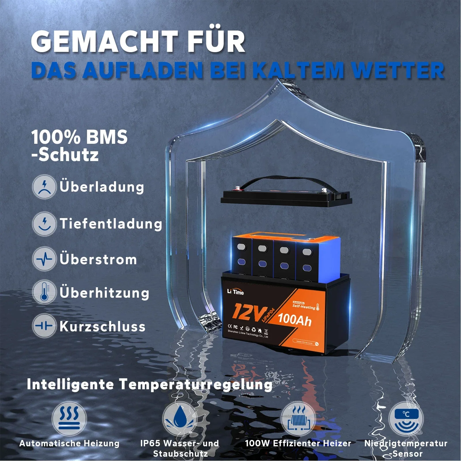 Фото 12 В 100 Ач Selbsterhitzender Lithium-Ionen-Akku 5är общества Wohnmobile/Trolling-Motoren/Off-Grid LiFePO4 Batterie №4