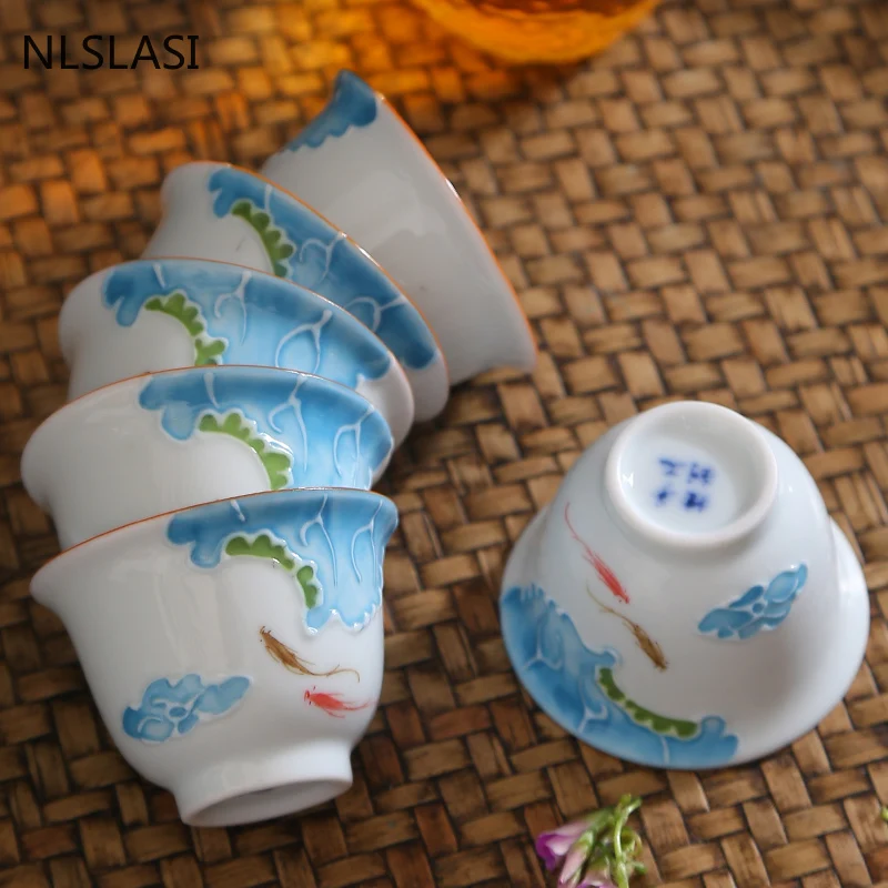 

4 шт./компл. китайская керамическая чашка для чая ручной росписи, чашка для воды, бутиковая чаша, Женский чайный набор, посуда для напитков, ча...