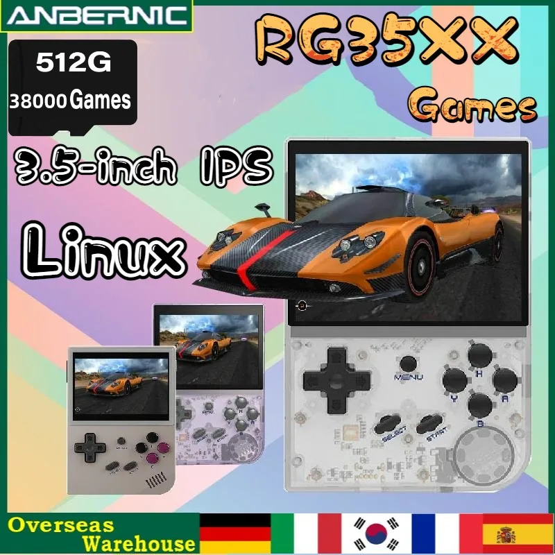 

512G 38000 Games ANBERNIC RG35XX Mini Retro Handheld Game Console Linux System 3.5-inch IPS 640*480 Screen Cortex-A9 Processor