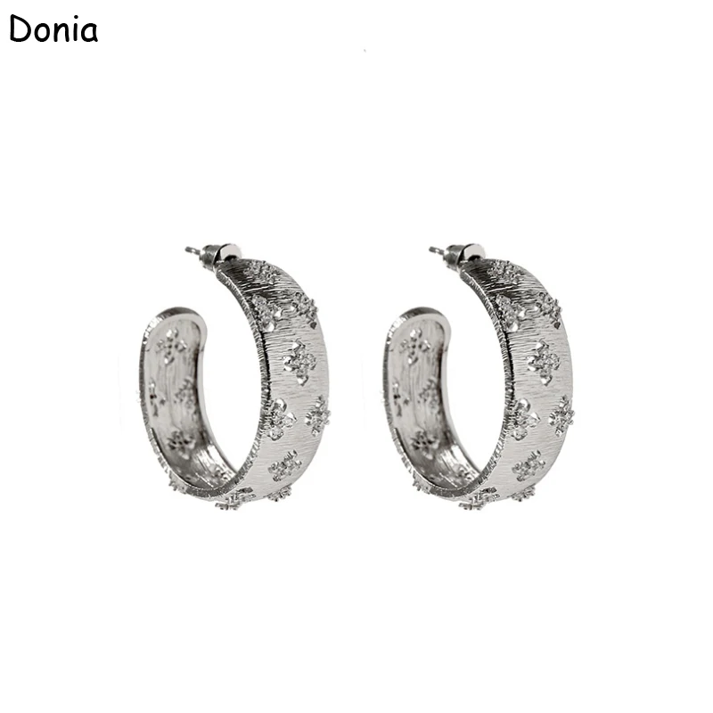 Donia Jewelry New Fashion Brushed Four-Leaf Flower Full Diamond Pure Copper Micro-Inlaid AAA Zircon Earrings Ladies Luxury