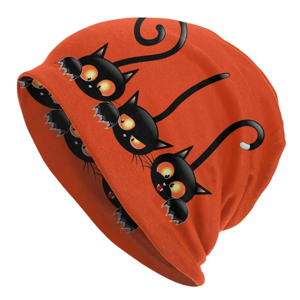 

Шапочки для Хэллоуина с черным котом, облегающие шапки, шапки для мужчин и женщин, уличная одежда унисекс, зимняя теплая вязаная шапка, головные уборы для взрослых