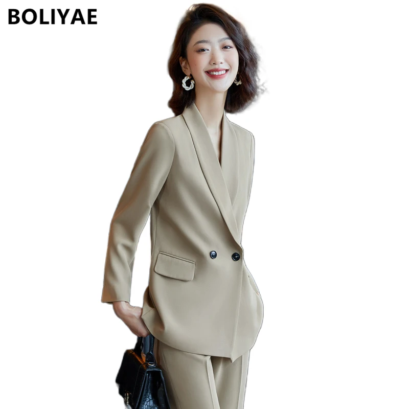 2022 Fashion Women's Business Solid Color Pants Suit Office Blazer Jackets Elegant Coat Female 2 Piece Set Jacket Work Clothes