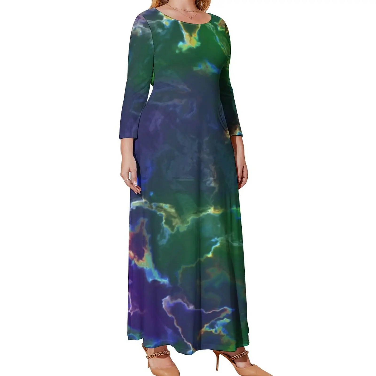 

Красочное платье-брызговик, элегантное платье макси с абстрактным чернильным принтом, уличная одежда с длинным рукавом, богемные длинные платья, подарок на день рождения