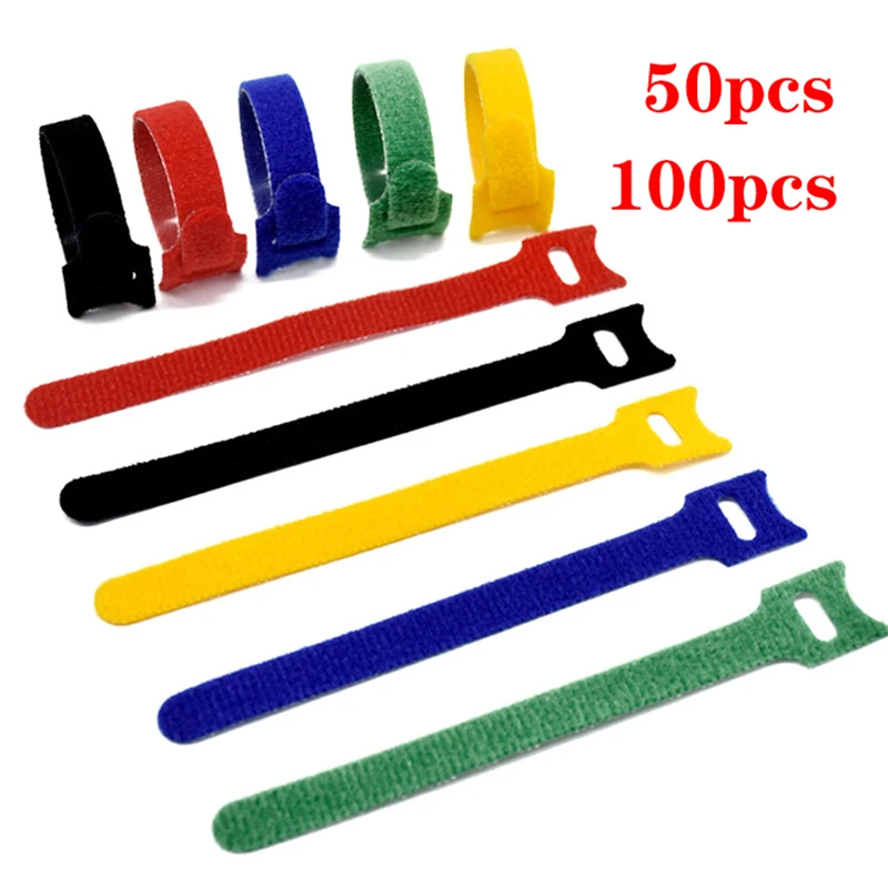 

50/100 Pieces/Self Locking Color Velcro Cable Ties Back To Back Velcro Reusable Plastic Ties Nylon T-Tie Fastening Rings12x150mm