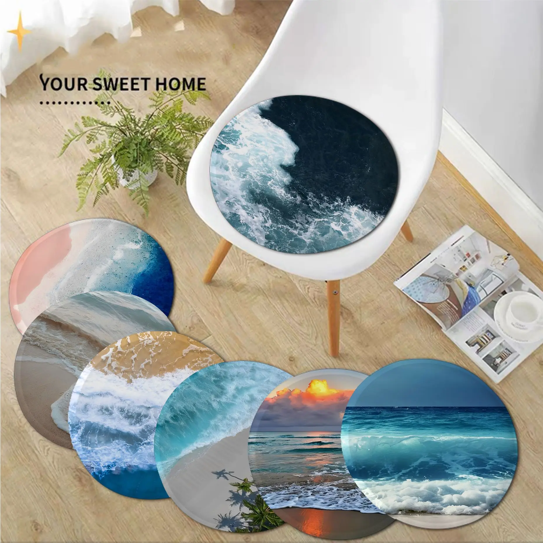 

Коврик для сиденья в европейском стиле с морскими волнами, домашняя Подушка, мягкий плюшевый коврик для стула, зимний Коврик для кресла