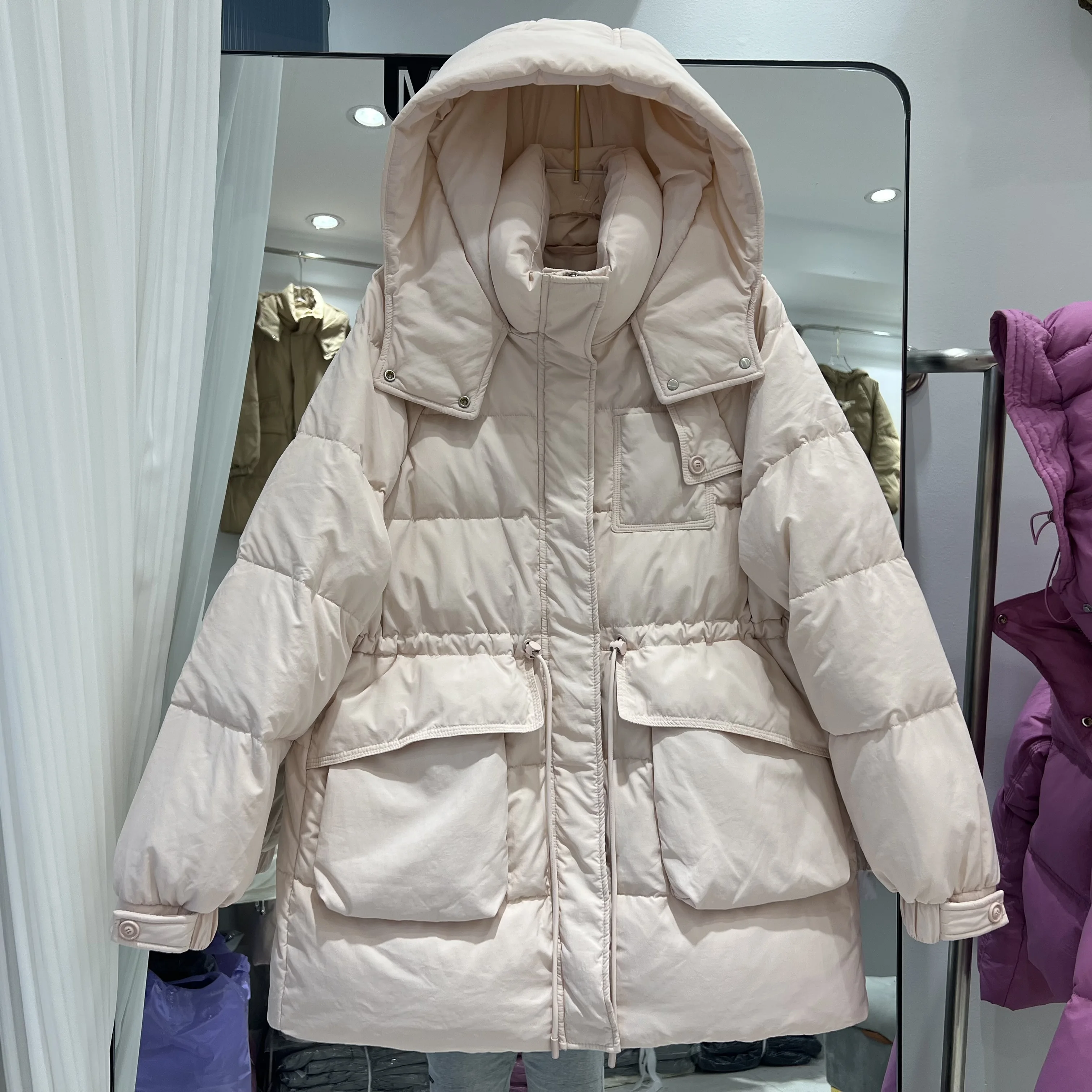 

Fall Winter 2023 New Down Jacket Women's Fashion Hooded Thickened Warm Long Sleeve Casual White Duck Down Jacket L227