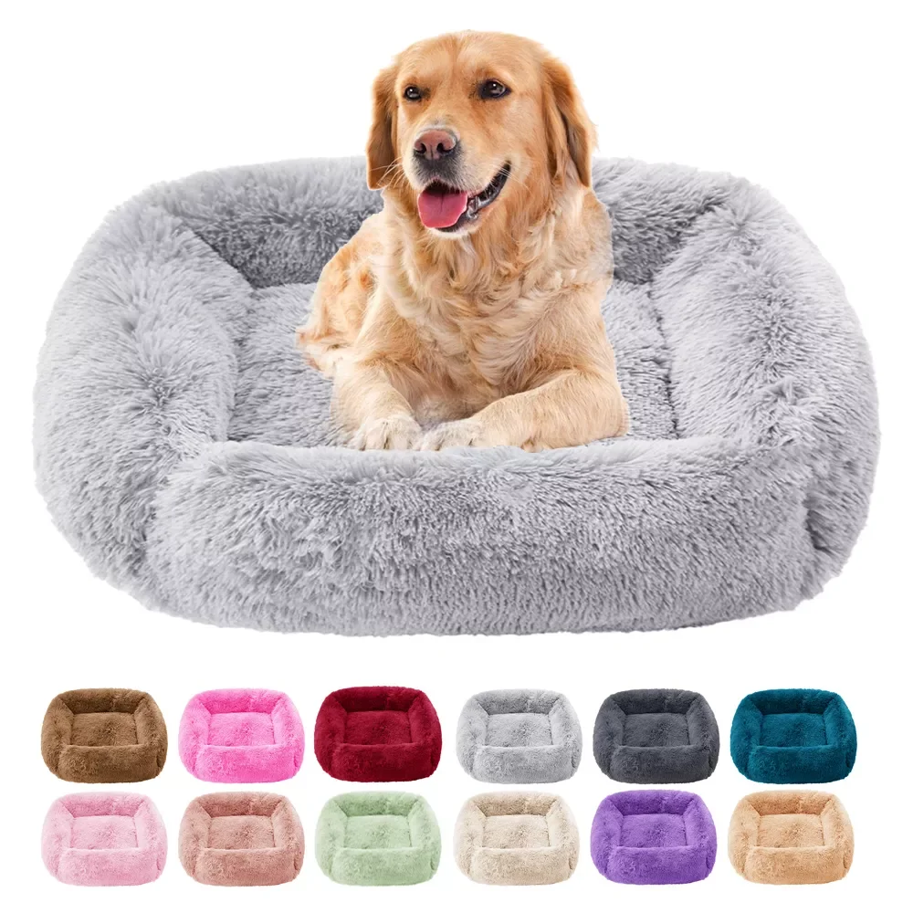 

NEW2022 Calming Dog Bed Sleeping Mat Winter Cat Bed Square Cuddler Beds Soft Fluffy Plush Puppy Cushion for Small Medium Large D