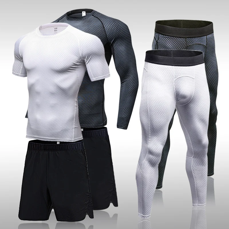 

Tracksuit Men Sweat Suit High Quality Men's Sets Mens Clothes Quick Dry Compression T Shirt Pants Brand Men Sportsuits Rashguard
