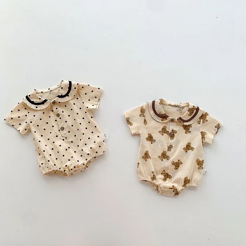 

Baby Romper 0-12M Newborn Infant Baby Boy Girl Short Sleeve Dot Bear Pattern Cotton Jumpsuit Playsuit Summer Clothes